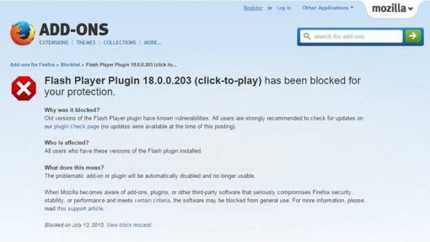 mozilla deshabilita flash